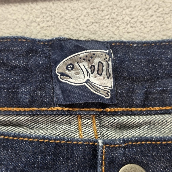 Selvedge Jeans Mens Dark Wash Blue Relaxed Tapered Altered Hem Fits 30x25 - Picture 12 of 16